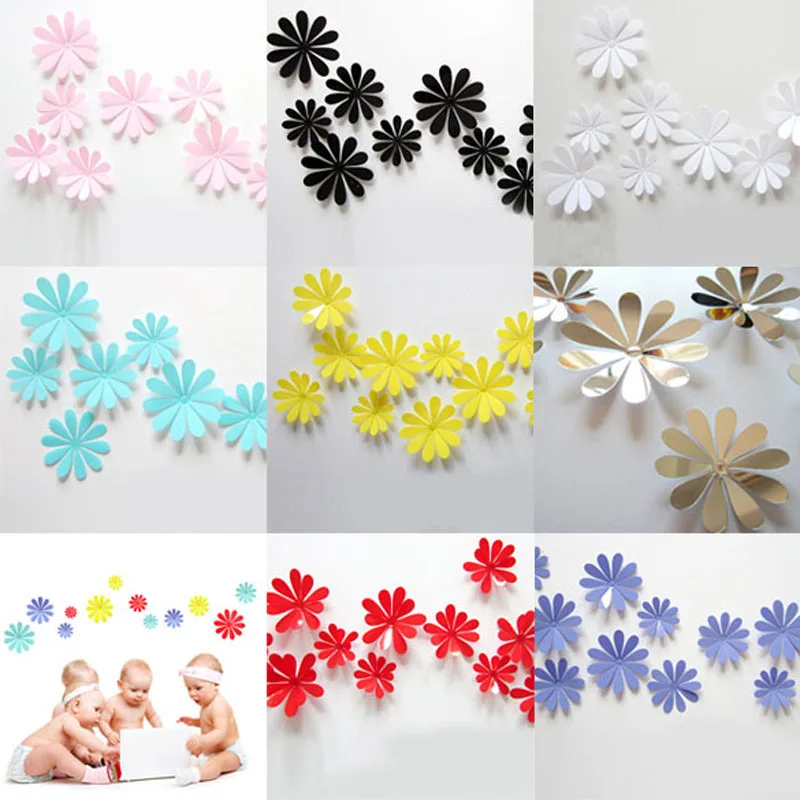 12pcs DIY 3D  Wall  Stickers  Flower Acrylic  Room Decal  