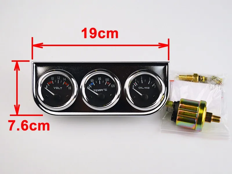 Дракон Манометр 3 в 1 комплект Автомобильный манометр(напряжение+ Температура воды+ Масляный Пресс) хромированный держатель тройной метр
