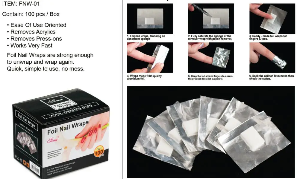

Modelones 100pcs/Lot Aluminium Foil Nail Remover Wraps Nail Art Soak Off Acrylic UV Gel Polish Removal Gel Cleaner Care Tools