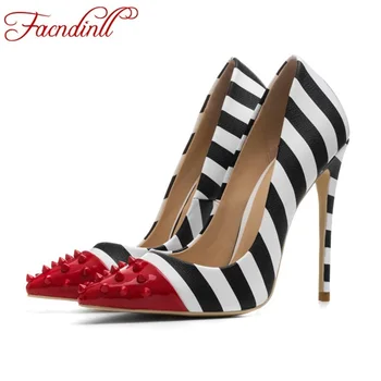 

FACNDINLL women pumps new 2019 spring summer fashion high qulaity shoes sexy high heels pointed toe rivets dress party shoes