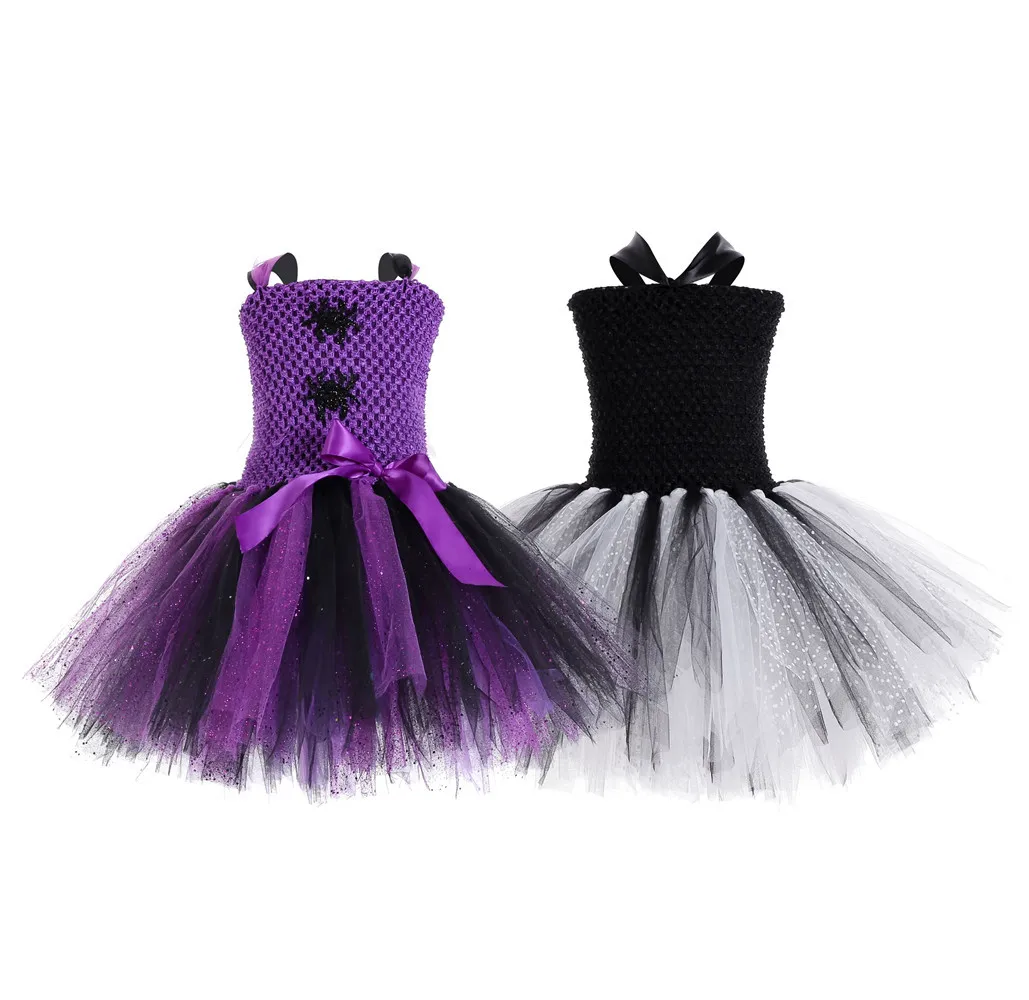 

Sparkly Spider Girls Tutu Dress Black Purple Witch Halloween Costume for Kids Girls Performance Carnival Party Fancy Dress 1-14Y