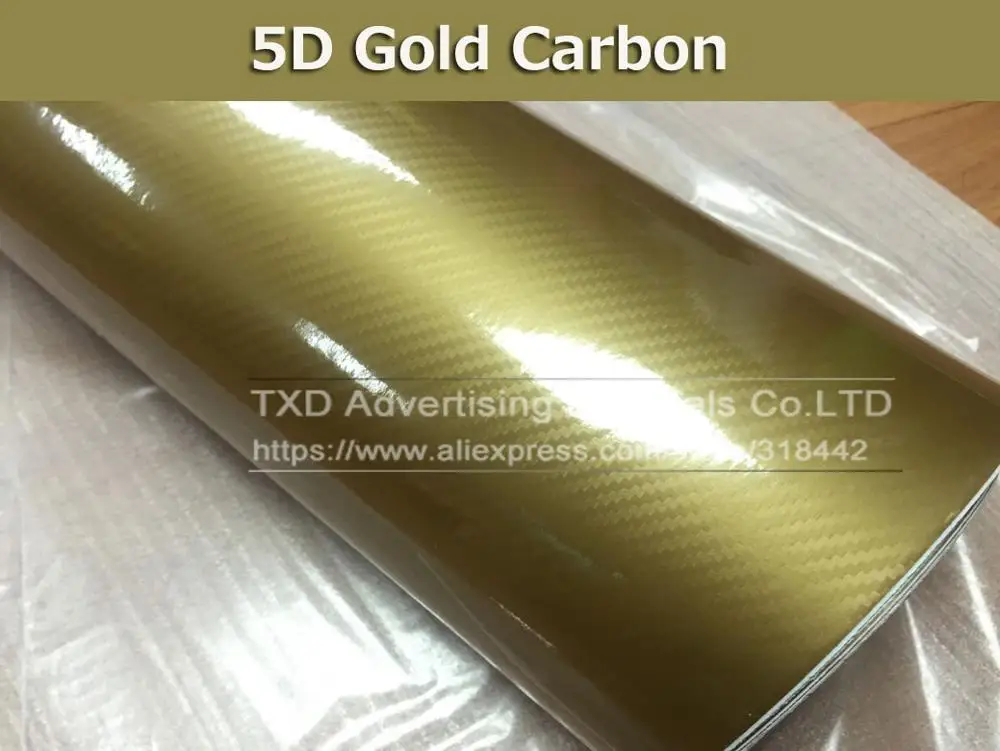 1,52*20 м/рулон Супер Глянцевая Золотая 5D Углеродное Волокно Винил 5D углеродное волокно пленка 5D углеродное волокно пленка для автомобиля мотоцикла - Название цвета: Gold