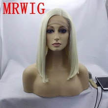 MRWIG короткий боб прямой синтетический передний кружевной парик левая часть 12 дюймов#613 блонд цвет волос жаропрочное волокно