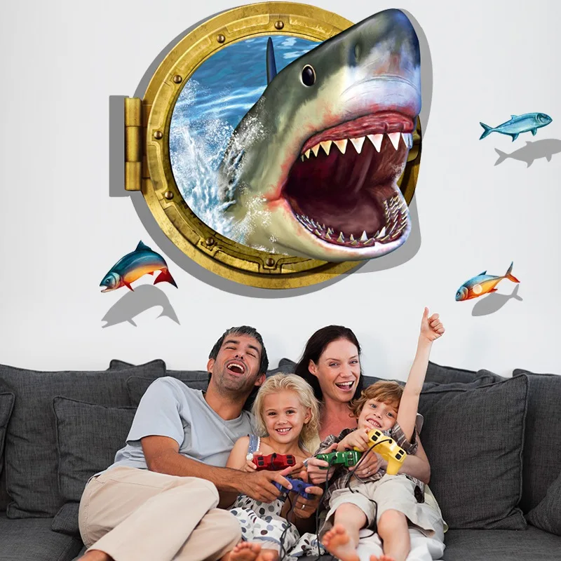 3D наклейки с акулами настенные для детей обои настенные домашний декор Детская гостиная спальня украшения аксессуары наклейка плитка Фреска - Цвет: 86X61cm