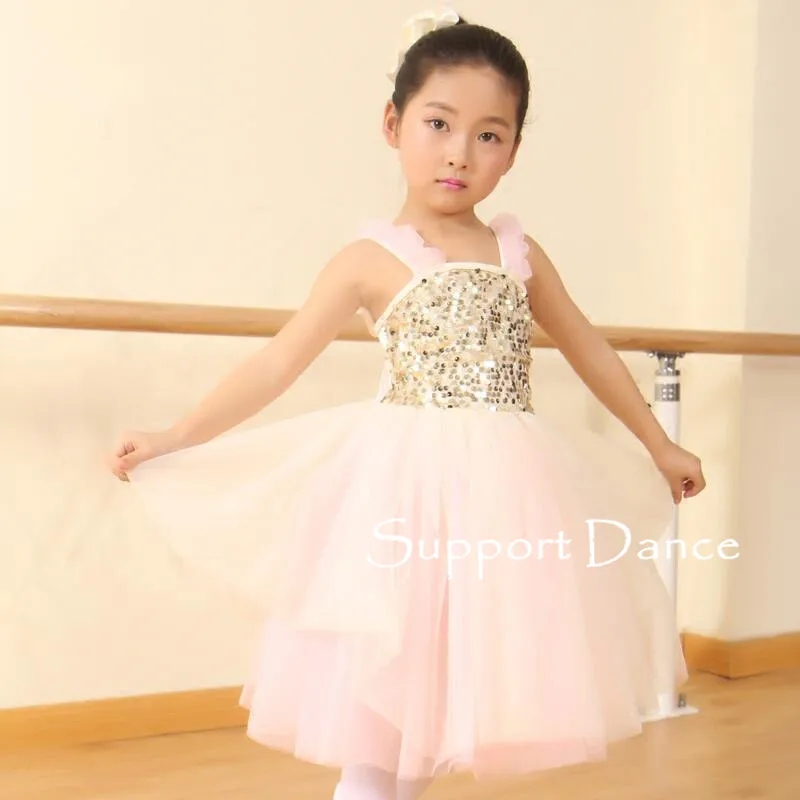 

Girls Sequin Flower Ballet Tutu Dress Women Pink Romantic Performance Costume Support Dance C258