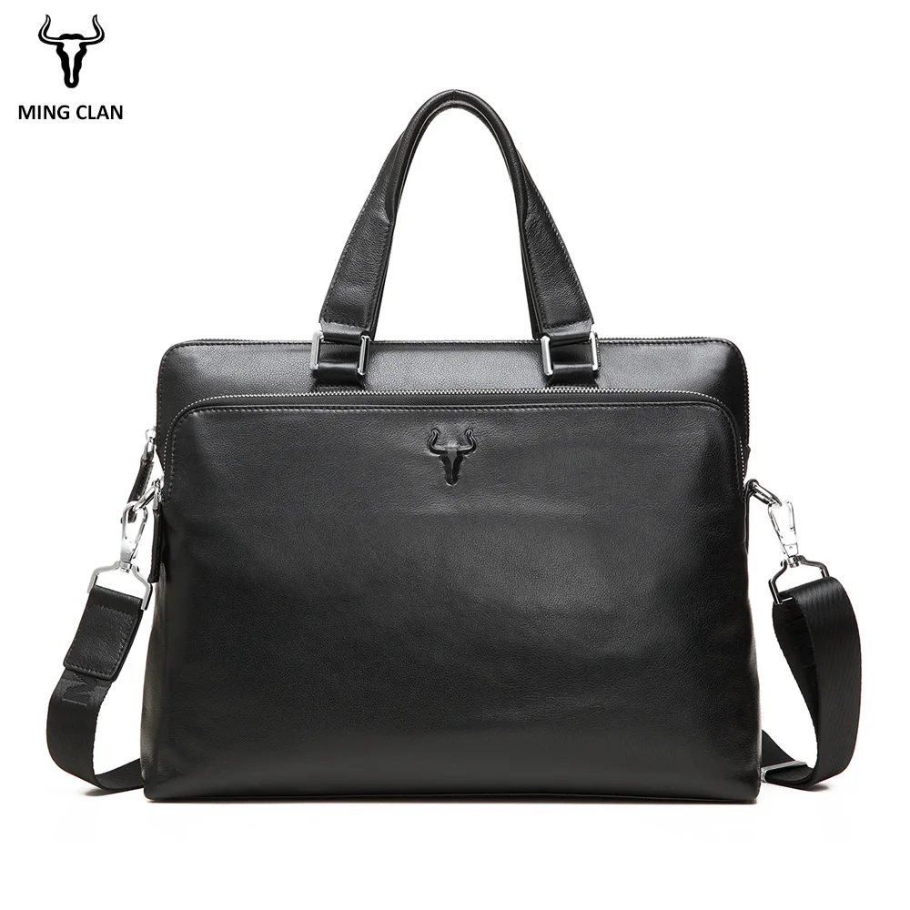 Mingclan Men Briefcase Genuine Leather Crossbody Handbag Laptop Tote Men's Travel Bags Male