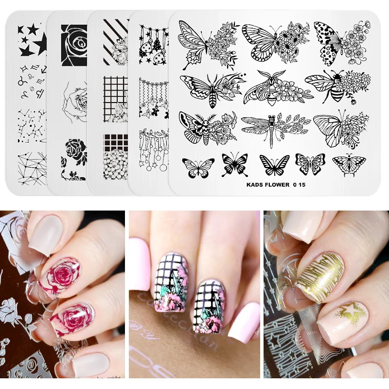 

5PCS Rectangle Nail Stamping Template 7*8cm Nail Art Stamp Stamping Beauty Image Stencil Nail Polish Printing Manicure Tools