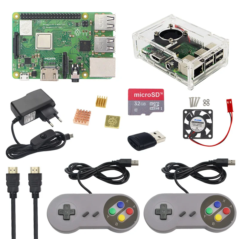 

Raspberry Pi 3 Model B+ Starter Kit + Gamepad + Case + 32G SD Card +2.5A Power Adapter +Fan +Heat Sink + HDMI Cable for Retropie