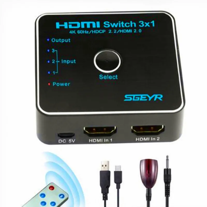 3 Port HDMI Switch 3x1 HDMI Splitter Hub HDMI Auto Switcher 2.0 4K60Hz
