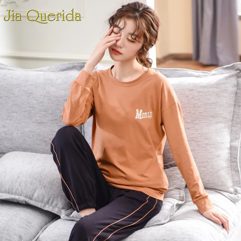 J & Q пижамы женские 2019 Мода 100% хлопок пижамный комплект карамельная одежда для сна
