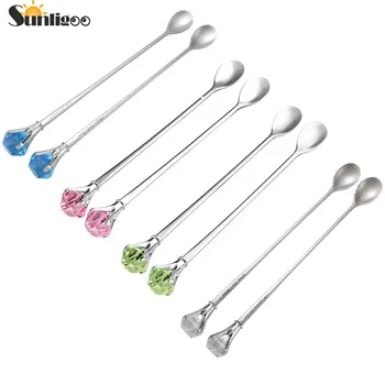 

Sunligoo 1 pair New Classy Crystal Diamond Stainless Steel Tableware Spoon Set Muddler Gift Present