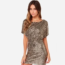 Gold Sequins Lantern Short Sleeve Elegant Party Dress 2017 Casual Summer Women XS Mini Dress Hollow Out Plus Size Short Dresses