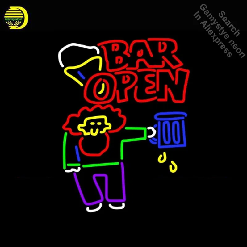 NEON SIGN For Double Stroke Bar Open With Man And Mug neon Light Sign Advertise Window Neon sign for sale light Art Lamps | Освещение