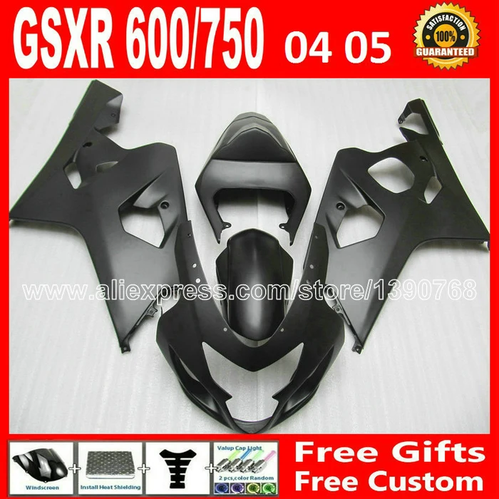 Бесплатный заказ для кузова SUZUKI GSXR 600 750 плоский черный обтекатель 2004 2005 K4 RIZLA