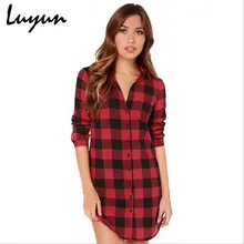 Fashion 100% cotton Long Sleeves Turn-down Collar Plaid women Blouses Black Red M L XL XXL Female Shirt