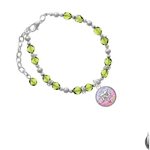 Silvertone Domed Multi Color DNP Lime Green Beaded Bracelet