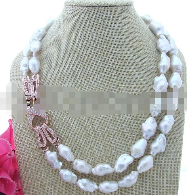 

0002361 2Strands White Baroque keshi Freshwater Culture Pearl Necklace