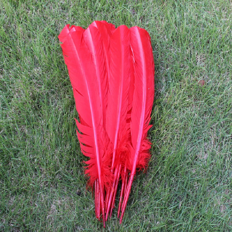 

Free shipping 50pcs wholesale 25-30cm red color real natural turkey feathers plumes hair extensions goose feather for sale