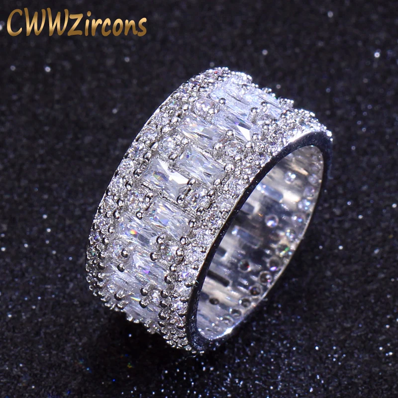 CWWZircons Luxury Wide Circle Women Wedding Rings AAA Cubic Zirconia Fashion Geometric Round CZ Bridal Ring Jewelry R036