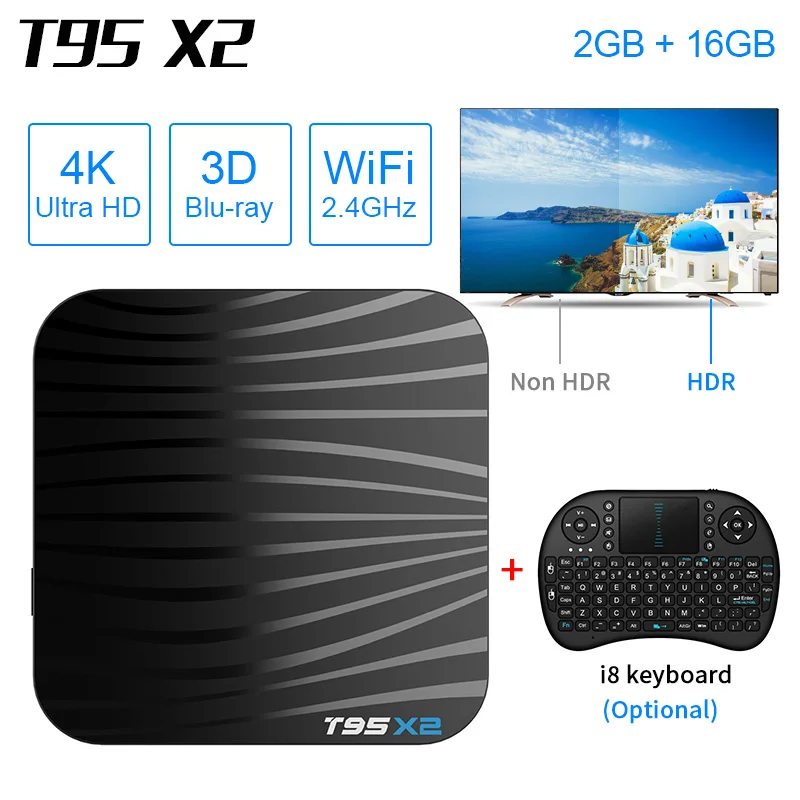 

T95X2 Android 8.1 Smart TV BOX 2GB+16GB S905X2 Quadcore Set Top Box 4K 3D H.265 Wifi Media Player 100 Lan TV Receiver Play store