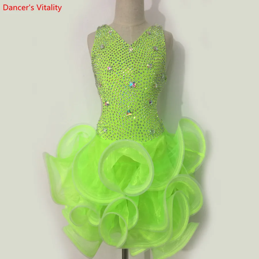 

Custom Made Latin Dance Dress Women Competition Latin Dress Ballroom Dancewear Costumes Sexy Diamond Latin Dress