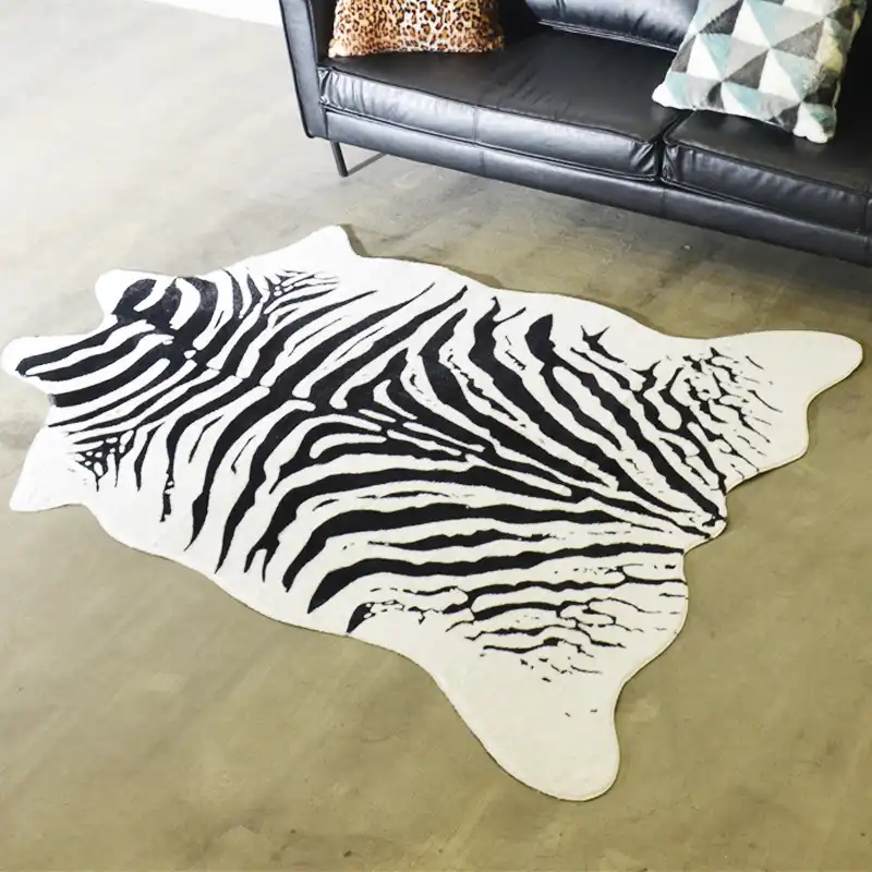 140x200cm Animal Print Carpet Zebra Leopard Faux Skin Leather Carpets For Living Room Soft Fur Decoration Rug And Mat