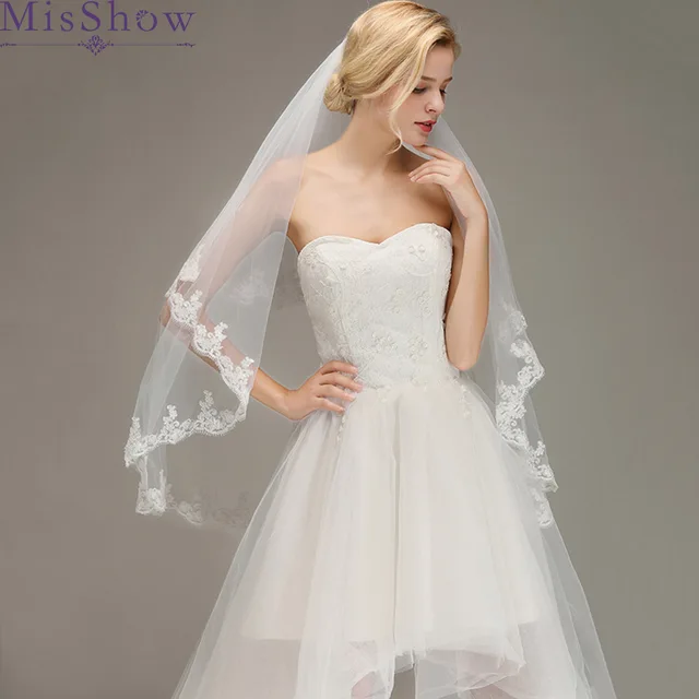 Simple Two Layers Short Tulle White Wedding Veils Cheap 2019 Ivory