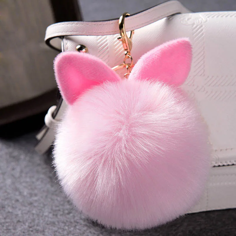 

Cute Key chain For Women Artificial Rabbit Fur Big Ball Keychain backpack Pendant Plush Car Keys Holder Charm Key Rings ML