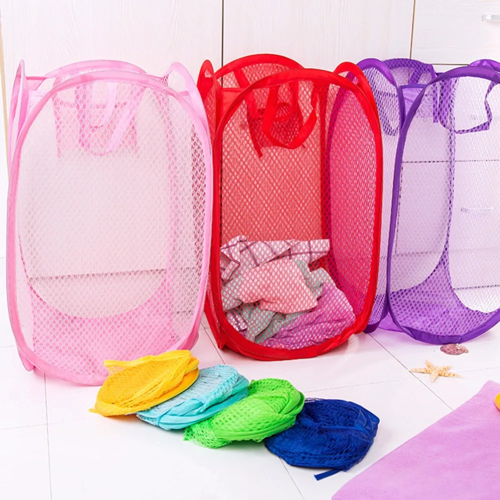 

NEW 1pc Hot Sale Foldable Pop Up Dirty Wash Laundry Basket Hamper Mesh Clothes Storage Basket #274473