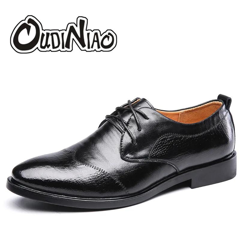 

OUDINIAO Mens Split Leather Shoes Men's Pointed Toe Formal Casual Shoes Men Office Dress Mens Shoes Male Business Black Brown