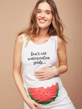 

Large Size 2019 Summer Pregnant Women Round Neck Vest Sleeveless Watermelon Printed Letters Maternity Women Tops