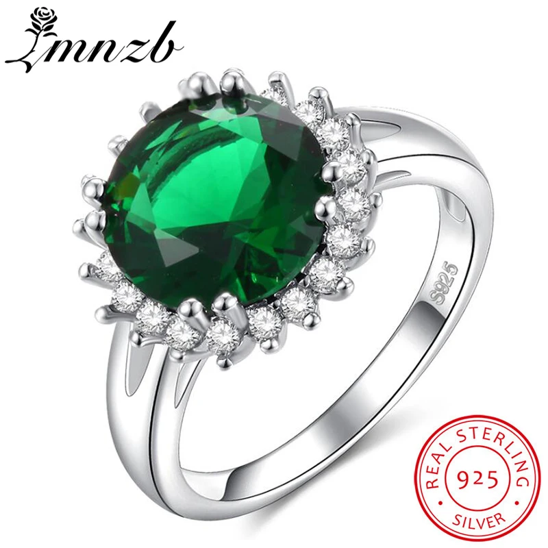 

LMNZB Fashion Round Green Gem Ring Solid 925 Silver Crystal Ring Luxury Wedding Jewelry Accessories Gift For Woman LRA0140