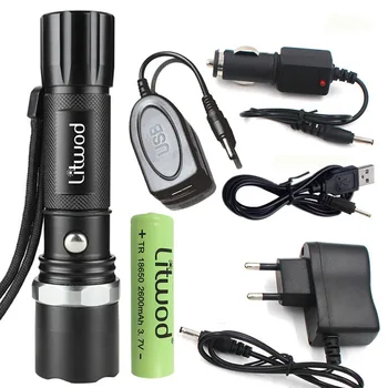 

Litwod Z20 LED Flashlight CREE XM-L2 U3 Zoomable LED Tactical Flashlight Torch 5modes torch lamp rechargeable Run time 10 hours