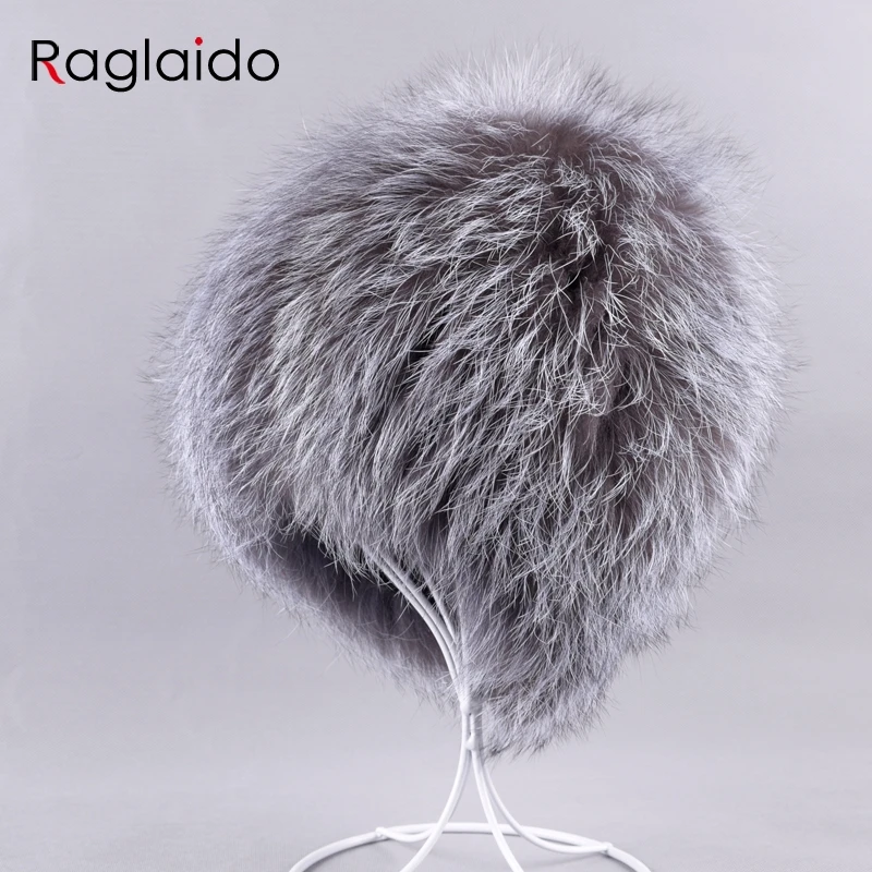 Raglaido, шапки из натурального Лисьего меха, для русской женщины, вязаная шапка, брендовая, высокое качество, ручная работа, зимние шапочки, натуральный мех, снежная шапка LQ11214
