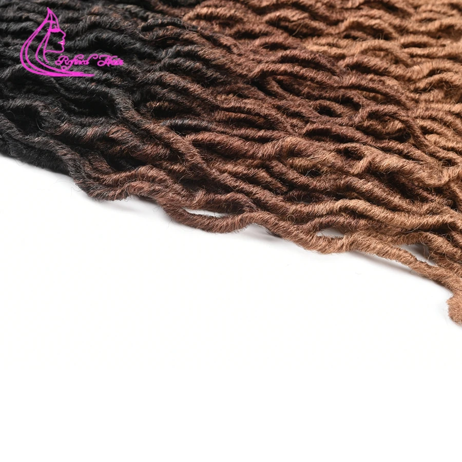 Утонченные волосы 18 дюймов 24 пряди Синтетические Ombre Faux locs кудряшки для наращивания мягкие вязанные крючком косички для наращивания волос