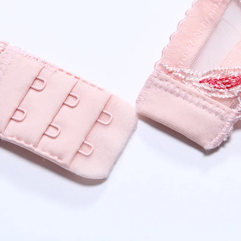 Pink Bra and panty set Transparent bra set push up Lingerie kawaii Cherry Embroidery underwear women bra Unlined seethrough