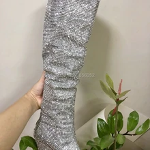 Qianruiti/роскошная дизайнерская обувь для подиума; женские сапоги до колена с блестящими стразами и кристаллами; Botas Mujer; без шнуровки; стразы на каблуке-шпильке