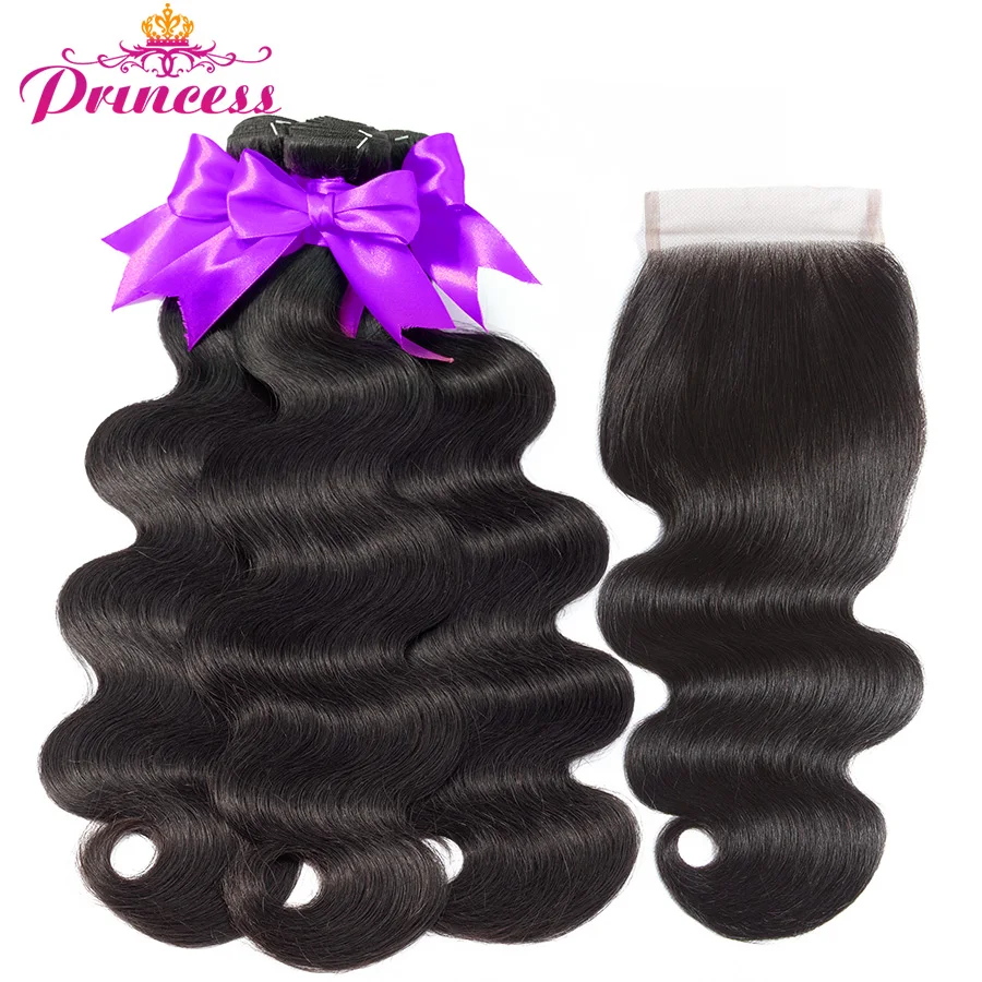 

Beautiful Princess Hair Body Wave Human Hair Bundles With Closure Double Weft Remy Brazilian Hair Weave 3 Bundles With Closure