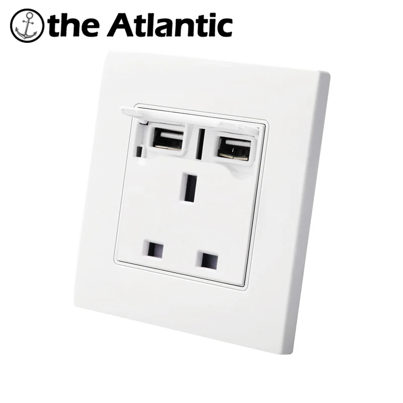 Electrical Wall Socket, 3 Hole Universal Power Outlet With 2100mA Dual