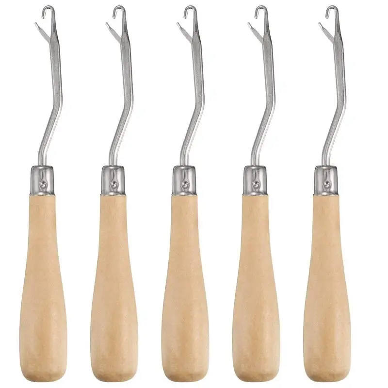

6.2 Inch Wooden Bent Latch Hook Crochet Needle Hook Tool, Set of 5