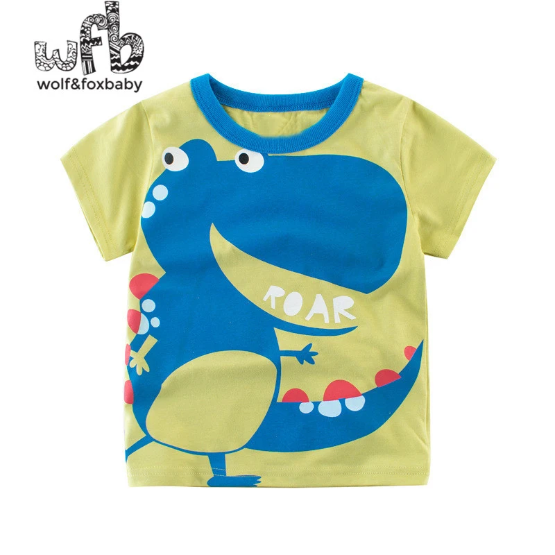 

Retail 2-10 years children's T-shirt short-sleeved round neck cotton summer print dinosaurs and tigers