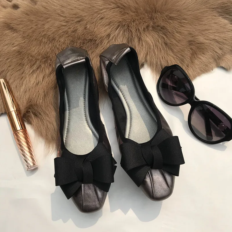 Plus Size 34-42 Sheepskin Women Ballet Flats Bowknots Driving Shoes Female 2018 Soft Casual Flat Heel Shoes Women's Single Shoes (17)