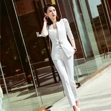 Стиль весна лето формальный брючный костюм с топом и брюками элегантный белый для женщин женские брюки костюмы брюки наборы