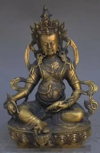 

S01377 9" tibet buddhism bronze copper Yellow Jambhala mammon wealth god mice statue B0403