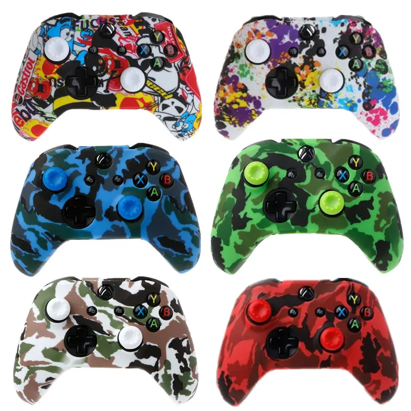 

Silicone Protective Skin Case for XBox One X S Controller Protector Water Transfer Printing Camouflage Cover Thumb Grips Caps