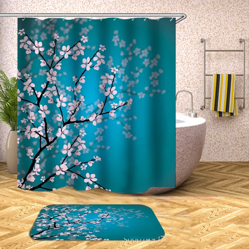 

Cherry blossoms Shower Curtains Bathroom Home Flower Waterproof Moldproof 3d Thick With Hooks Fashion HSG201