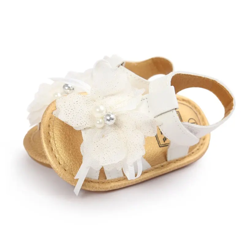 Летнее белое платье с цветами детские сандалии; туфли с нескользящей подошвой для новорожденных, детей ясельного возраста, маленьких Обувь с цветочным орнаментом босоножки из искусственной кожи