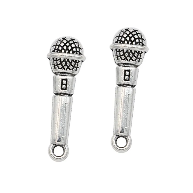 Vintage Antique Silver Plated Music Microphone Charms Pendants for