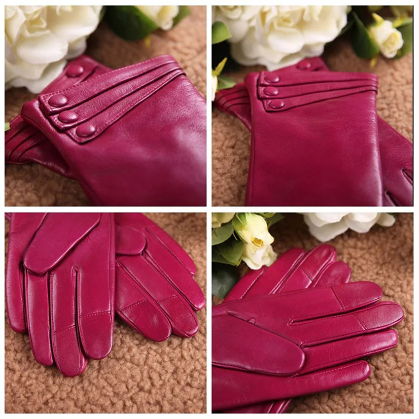 2014 new women genuine leather gloves warm thicken winter leather gloves wrist goatskin touchscreen leather gloves L003NR1