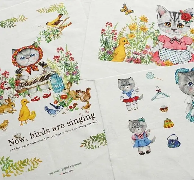 Zakka Стиль DIY Милая кошка хлопчатобумажная ткань лен/хлопок 140 см * 80 ручная работа